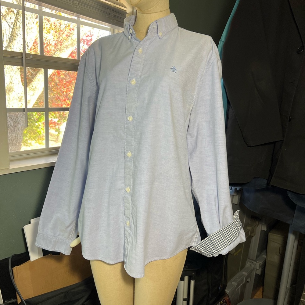 Penguin Classic Fit Blue Bottom Down Long Sleeve Shirt Plaid Details Preppy Sz L